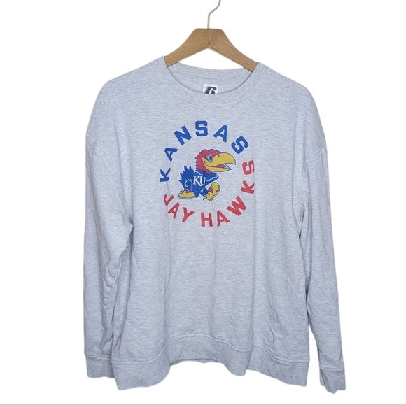 Russell Athletic | KU Kansas Jayhawks Heather Gray Crewneck Sweatshirt Size XL - Picture 1 of 5